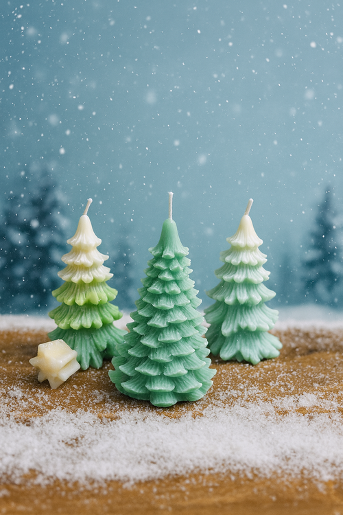Hand-poured soy wax Christmas tree candle in fresh winter pine scent