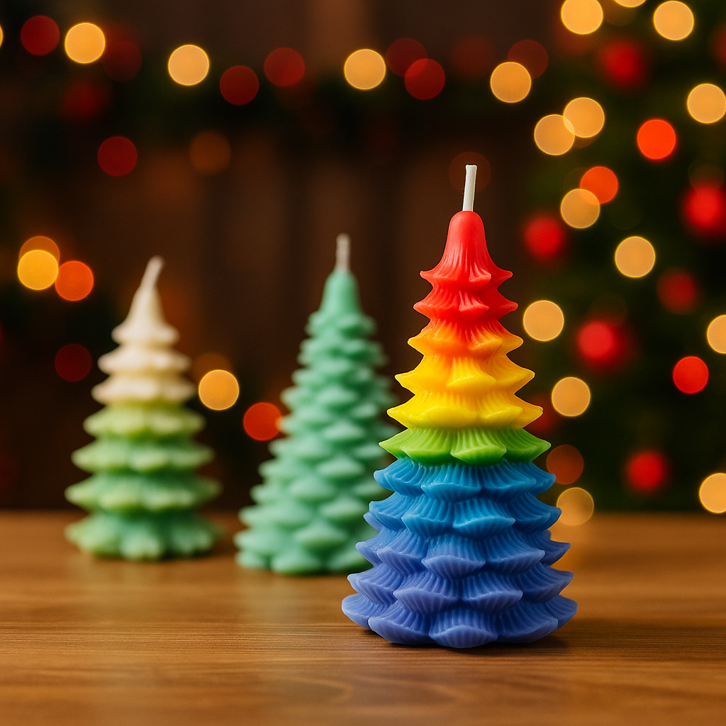 Rainbow soy wax Christmas candle with festive scent